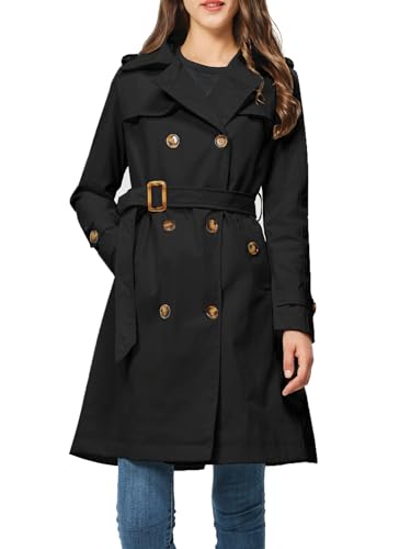 31KiCC05A9L.jpg Women's Trench Coat Double Breasted Classic Lapel Overcoat Belted Jacket with Detachable Hood