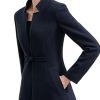 Women's Woolen Blend Ankle Length Long Trench Coat Stand Collar Outwear Overcoat