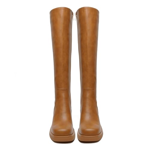 31LRLfjQMFL.jpg Knee High Boots for Women Square Toe Tall Boots Chunky Heeled Fashion High Boots with Side Zipper