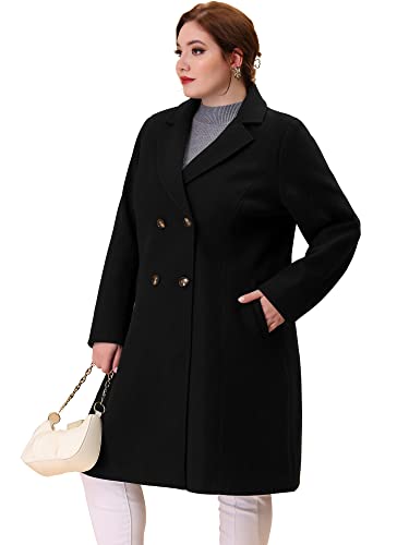 Plus Size Long Coats for Women Notched Lapel Winter Warm Double Breasted Coat