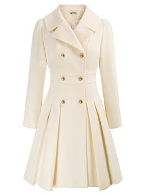 2024 Women's Fashion Trench Coat Notch Lapel Double Breasted Thick A Line Pea Coats Jacket with Pockets(S-2XL)