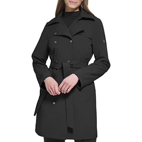 Women's Double Breasted Belted Rain Jacket with Removable Hood