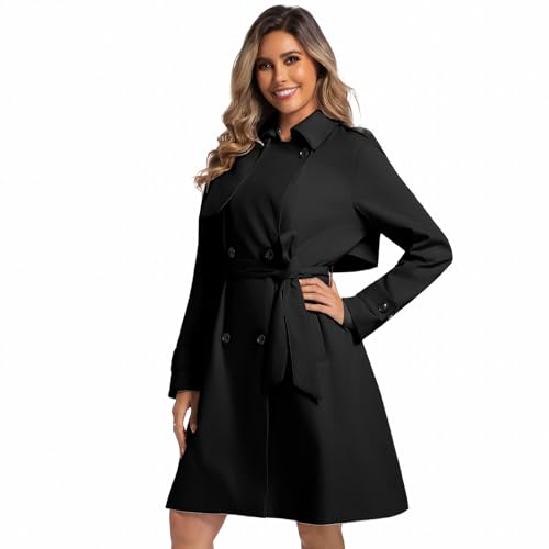 31MvtSXwYyL.jpg Women's Long Trench Coats Classic Double Breasted Jackets Water Resistant Turn Down Collar Belted Jacket
