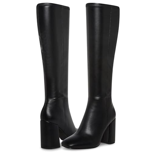 31Oi7Qk30bL.jpg Women's Faux Leather Tall Boots Fashion Square Toe Chunky Heel Knee High Boots with Side Zip