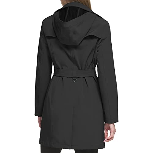 Women's Double Breasted Belted Rain Jacket with Removable Hood