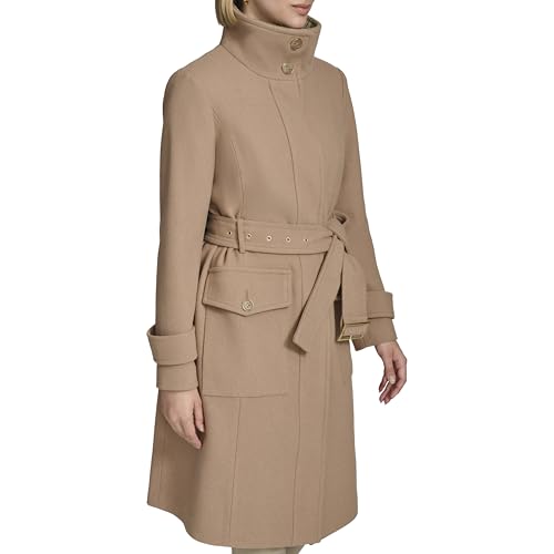 31Paq9bAYL.jpg Women's Stand Belted Wool Trench Coat with Soft Ribbed-Knit Collar Detail