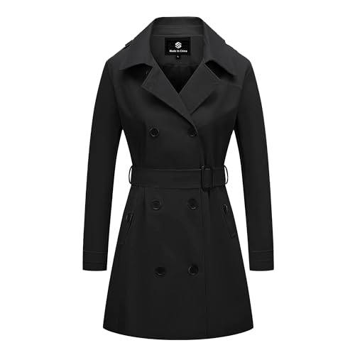 31QNvPv3DwL.jpg Women's Trench Coat Long Double Breasted Peacoat for Outerwear Trench Knee Length