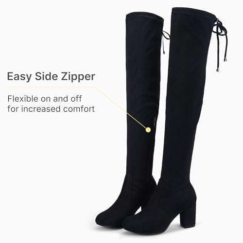 31RSum0XRYL.jpg Women's Over The Knee High Boots Suede Thigh High Boot 3 Inch Chunky Heels Zipper Adjustable Opening Shoes
