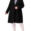 Plus Size Long Coats for Women Notched Lapel Winter Warm Double Breasted Coat