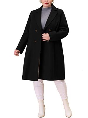 Plus Size Long Coats for Women Notched Lapel Winter Warm Double Breasted Coat