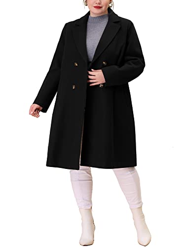Plus Size Long Coats for Women Notched Lapel Winter Warm Double Breasted Coat