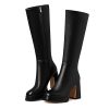Knee High Boots Platform Leather Chunky Heel Fall Boot for Women 2025 Square Toe Side Zipper
