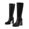 Knee High Boots Platform Leather Chunky Heel Fall Boot for Women 2025 Square Toe Side Zipper