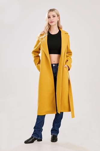31Twge2xPiL.jpg Womens Long Wool Pea Coats Notched Collar Open Front Woolen Blend Trench Coat with Belt