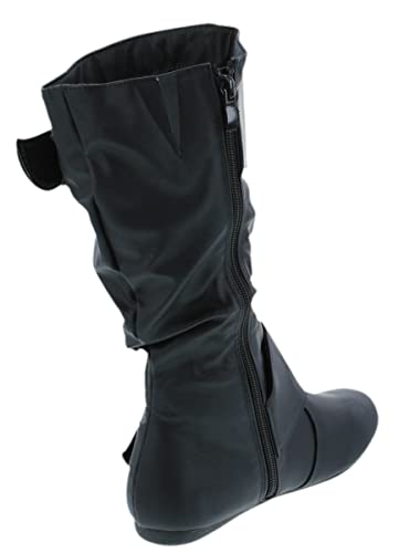 31U3JmWguwL.jpg Women's Klein-70 Closed Round Toe Buckle Slouch Flat Heel Mid-Calf Boot