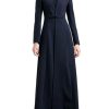 Women's Woolen Blend Ankle Length Long Trench Coat Stand Collar Outwear Overcoat
