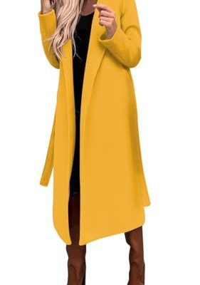 31UZe6nU7-L.jpg Womens Long Wool Pea Coats Notched Collar Open Front Woolen Blend Trench Coat with Belt