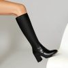 Women's Knee High Boots Pointed Toe Chunky Heel Long Boots With Side Zipper