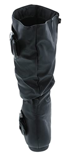 31VTTx8cbL.jpg Women's Klein-70 Closed Round Toe Buckle Slouch Flat Heel Mid-Calf Boot