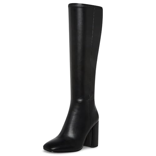 31Vd2gLjgL.jpg Women's Knee High Boots Faux Leather Square To Tall Boots Fashion Chunky Block Heel Long Boots with Side Zip