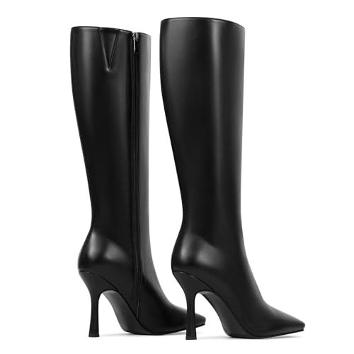 Stiletto High Heel Knee High Boots for Women with Square Toe Side Zipper Fashion Tall Long Boots