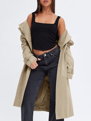 31X9KrUxhEL.jpg Women's Double Breasted Trench Coats Causal Windproof Long Lapel Pocketed Overcoat with Belt