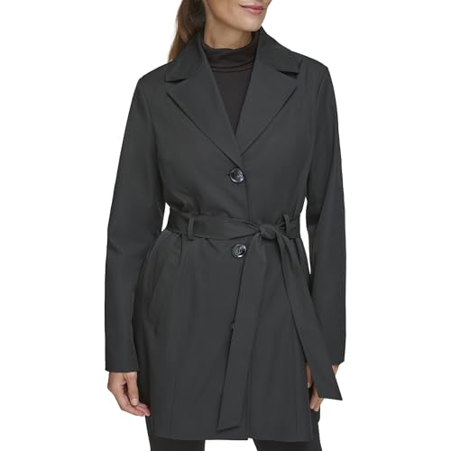 Women's Trench Coat with Waist Tie Belt and Notch Collar
