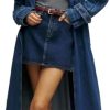 31ZMdYQ3eoL.jpg Women's Denim Trench Coat Double Breasted Jean Midi Overcoat Classic Lapel Long Jackets With Belt