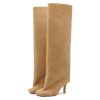 31ZrLgWTaqL.jpg Women's Knee High Boots Nude Suede Wide Calf Stiletto Long Boots Pull On High Heel Riding Boots Fahion Dress Fall Tall Boots