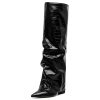 31a6iDP7aL.jpg Womens Knee High Boots Wide Calf Chunky High Heel Boots Fashion Fold Over Boot Pointed Toe Winter Fall Tall Boots for Women Pull