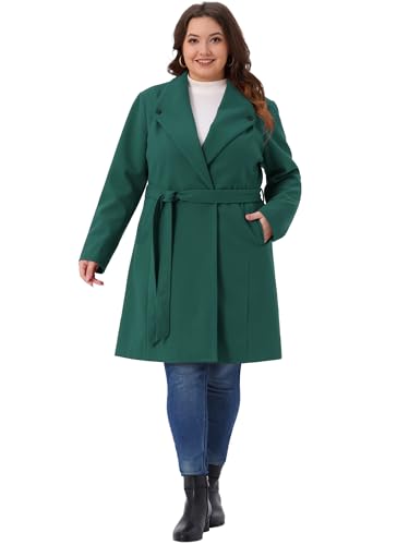 31b11vBJR8L.jpg Plus Size Winter Coats for Women Lapel Single Breasted Belted with Pocket Pea Coats Trench Coats