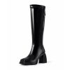 Fashion Knee High Boots Women Chunky Heel Square Toe Tall Boots for Women High Heel Black Side Zipper Long Boots