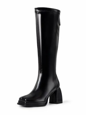 31b8RWJlTxL.jpg Fashion Knee High Boots Women Chunky Heel Square Toe Tall Boots for Women High Heel Black Side Zipper Long Boots