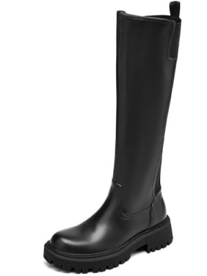 Women's Knee High Boots Fashion Platform Lug Sole Tall Riding Boots Comfortable Stretch Calf Dress Long Boots