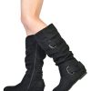 Women's Wide Calf Knee High Boots, Fur-lined Low Hidden Wedge Boots