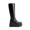 Women's Knee High Boots Wedge Platform Chunky Heel Round Toe Side Zipper Fashion Long Tall Sock Boots