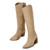 31fJpnykrfL.jpg Womens Knee High Boots Pointed Toe Suede Boots Chunky Heel Faux Slouchy Shoes Tall Fall 2025 Side Zipper