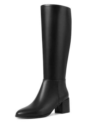 Knee High Boots Women Chunky Heel Round Toe Side Zipper Tall Boots for Women Comfortable Long Boots