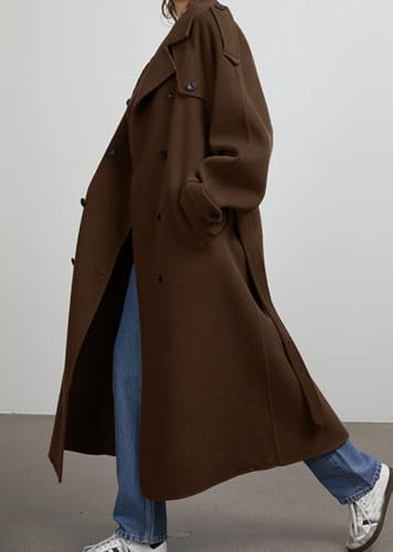 31gfaZ7EN2L.jpg Women's Winter Double Breasted Wool Coat Long Sleeve Notch Lapel Midi Long Winter Trench Coat with Belt