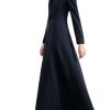 Women's Woolen Blend Ankle Length Long Trench Coat Stand Collar Outwear Overcoat