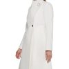 Women's Ring Snap Detail Asymmetrical Closure Stand Collar Welt Pockets Coat