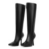 Stiletto High Heel Knee High Boots for Women with Square Toe Side Zipper Fashion Tall Long Boots