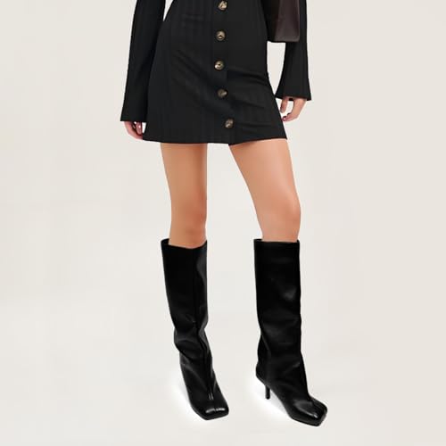 31k3Vqxo2rL.jpg Women's Suede Knee High Boots Square Toe Stiletto Heels Wide Calf Tall Boots