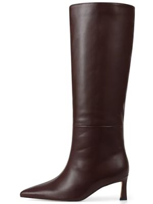 Knee High Boots Womens Wide Calf Kitten Heel Tall Boots Pointed Toe Suede Long Boots Trendy Dress Leather Low Heel High Boots