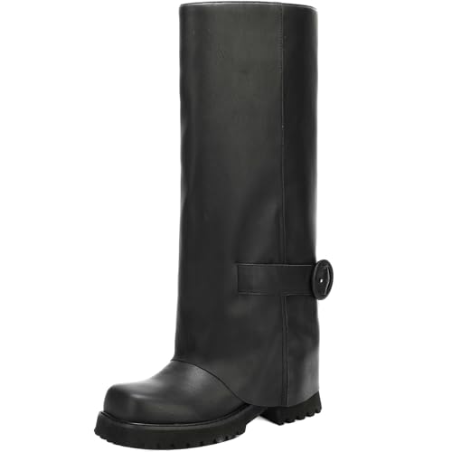 Knee High Boots Women Platform Knee High Boots for Women Square Toe Fold Over Dress Long Tall Boots