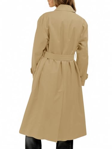 Womens Trench Coats Single Breasted Long Windproof Overcoat with Pockets and Belt