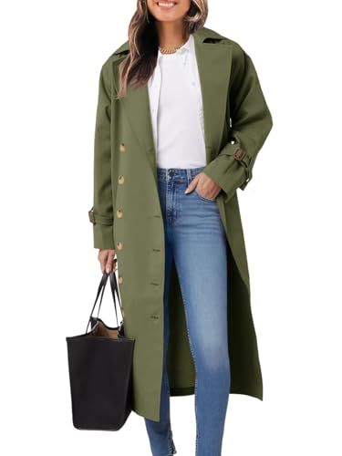 31la4RbN7qL.jpg Womens Long Trench Coat Oversized Double Breasted Windproof Classic Lapel Casual Fall Overcoat