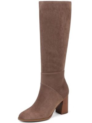 Knee High Boots Women Fall Winter Faux Suede Square Toe Chunky Block Heel Wide Calf Boots Fashion Side Zipper Long Boot