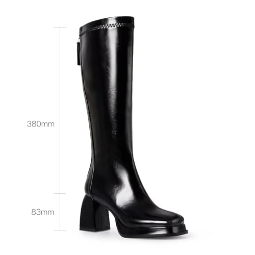 Fashion Knee High Boots Women Chunky Heel Square Toe Tall Boots for Women High Heel Black Side Zipper Long Boots
