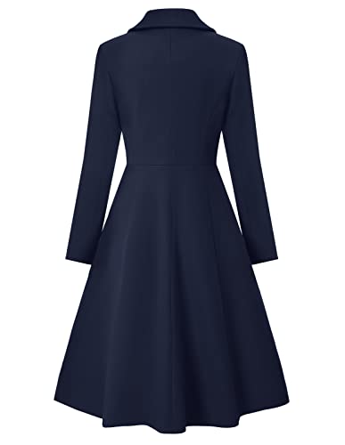 Women's Pea Coat Double Breasted A Line Long Trench Coat Winter Dress Coat with Pockets